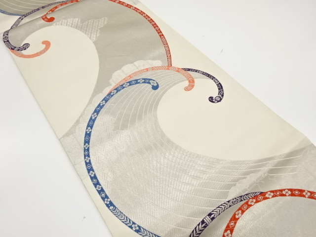 JAPANESE KIMONO / ANTIQUE FUKURO OBI / SILK / WOVEN RAGING WAVES